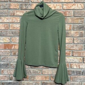 Nasty‎ gal Flute Bell Sleeve Roll Neck Long Sleeve Army Green XS 2 Shirt Top